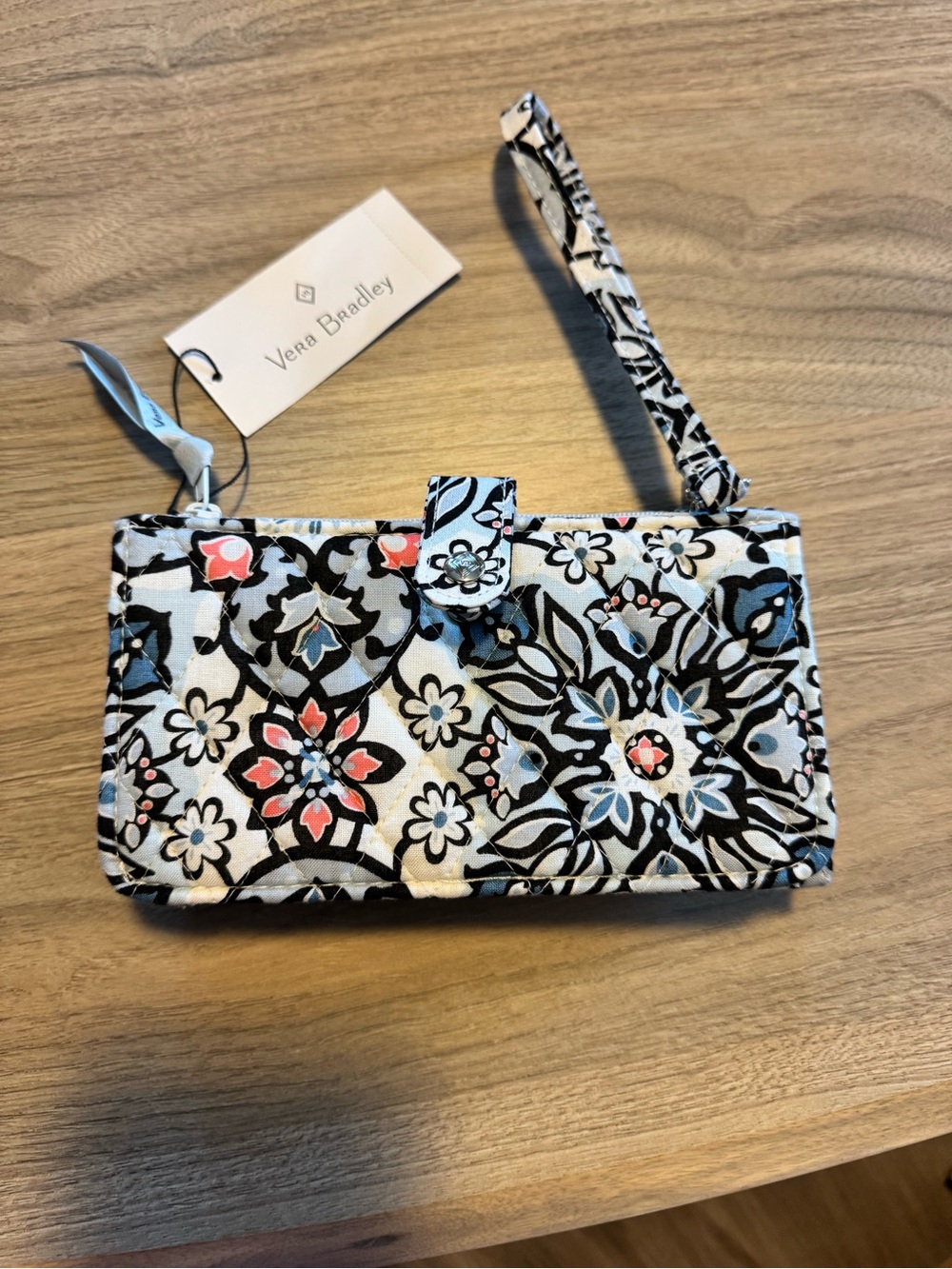 Vera Bradley Blue, Pink & Black Floral Quilted Wristlet - Picture 4 of 7